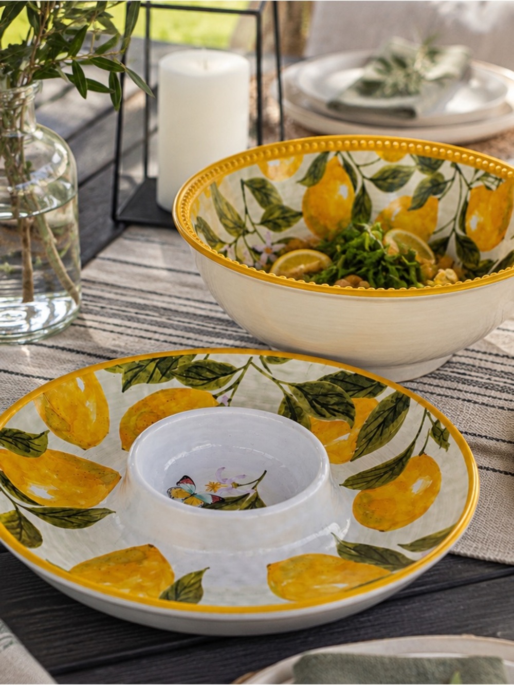 Rachel Ashwell Farmhouse Lemon Melamine Serving Bowl Set | 2 piece set | NEW